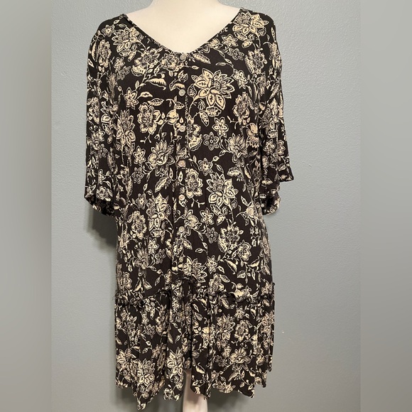 Faherty Chocolate Brown Floral Dress Orinda Crepe Ruffle Boho XL - No Tie - Picture 4 of 12
